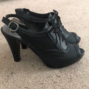 Peep toe lace up heels